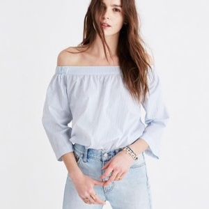Madewell Blue Stripe Clean Off Shoulder Blouse